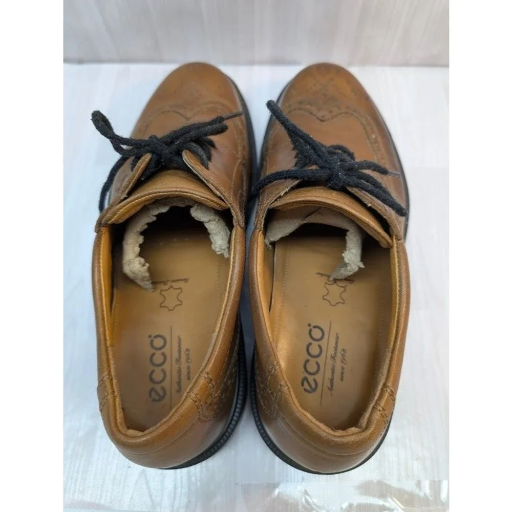 Ecco Mens Oxford Dress Shoes Brown Wingtip Brogue Leather Size 11 UK 44